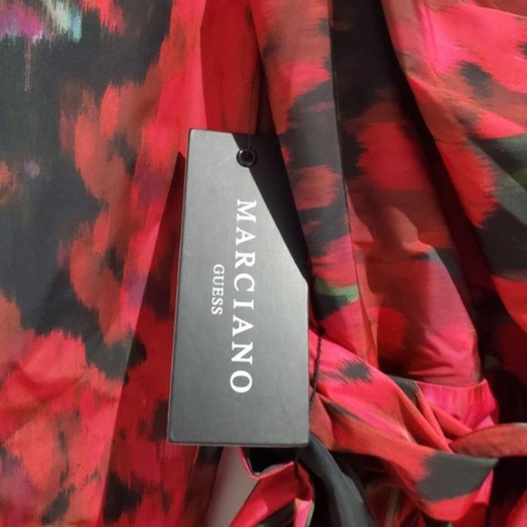 Marciano Guess "Red Rhapsody" 60s Style Floral Puff Shoulder Dress - Picture 14 of 16